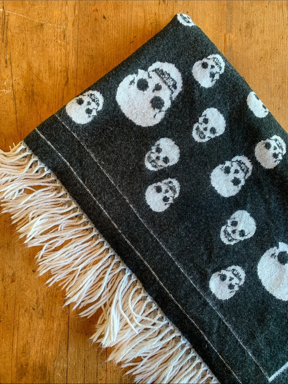 Magaschoni Skull Pattern Fringe Throw Blanket - Black & White Accent Throw